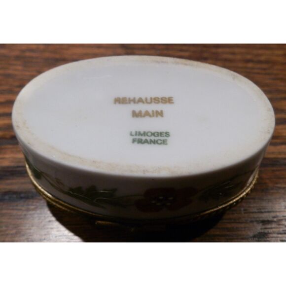 Limoges France Rehausse Main Cat & Dog Flowers Trinket - Picture 4 of 4